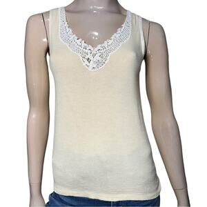 Manufat Women’s Size 4 L Ivory Cream White Lace Trim Wool Silk Blend Tank Top